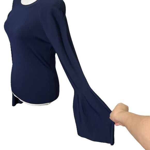 Jonathan Simkhai Signature Bell Sleeves Knit Blouse in Navy Blue - Size Small - Picture 6 of 14